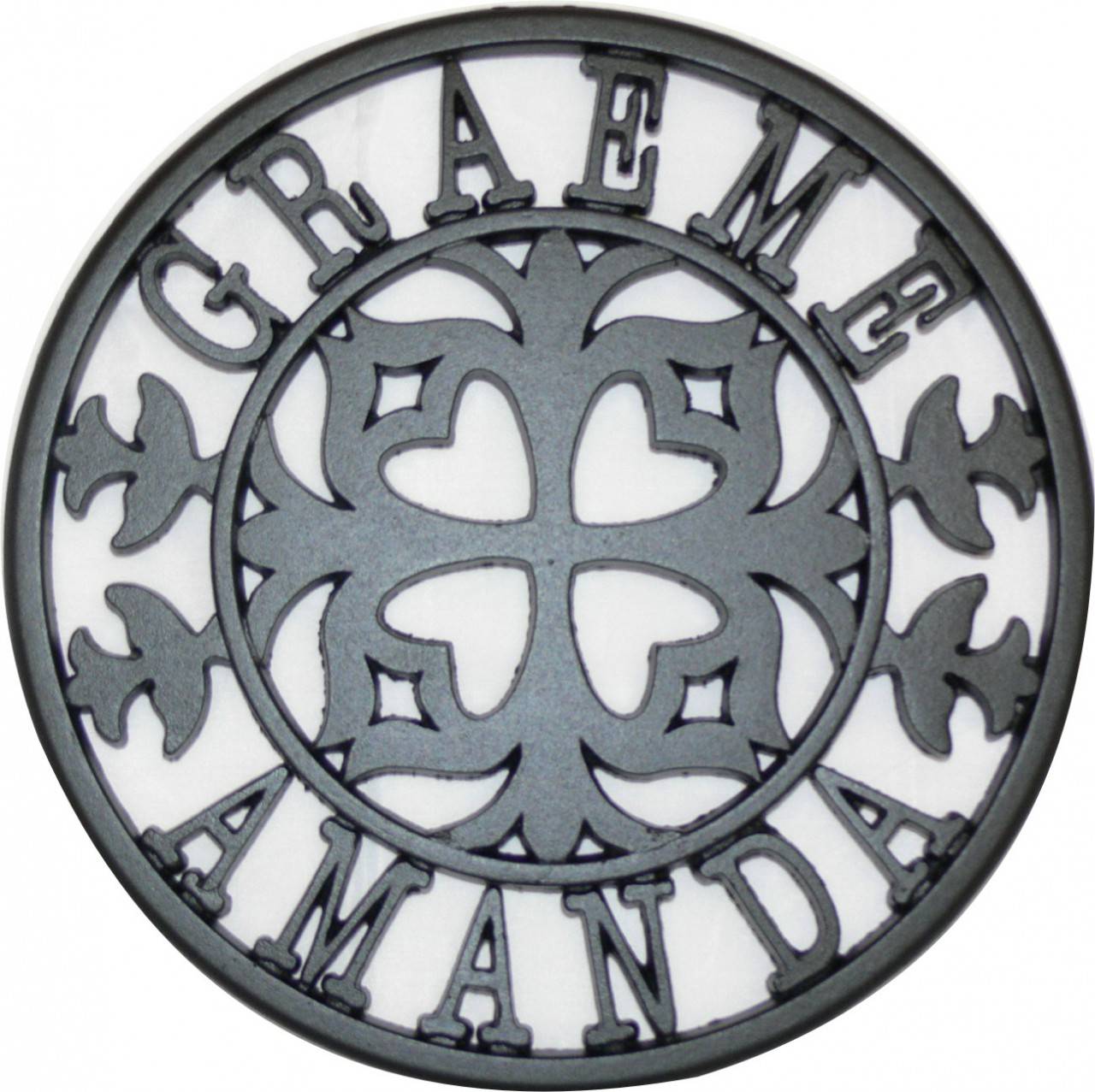 Decorative Round Cast Iron Trivet Ornate Heart Design Hot Pad Wide