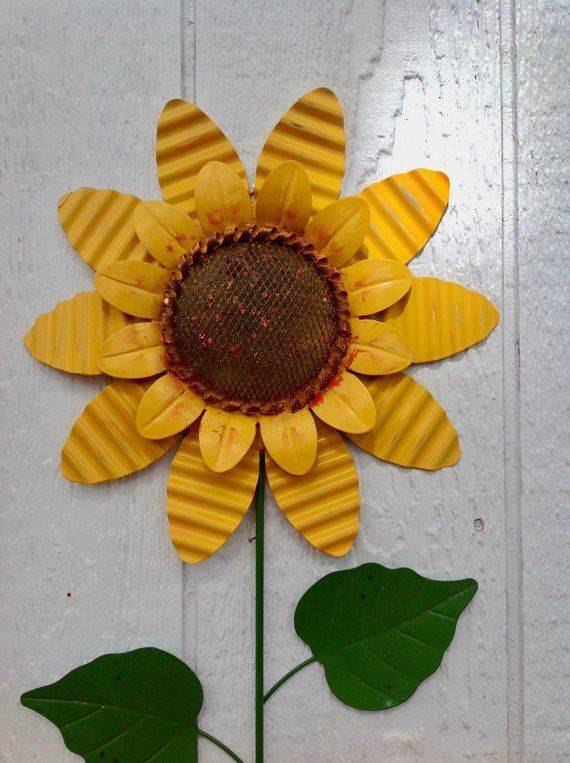 Recycled Metal Giant Sunflower Stake Yard Decor