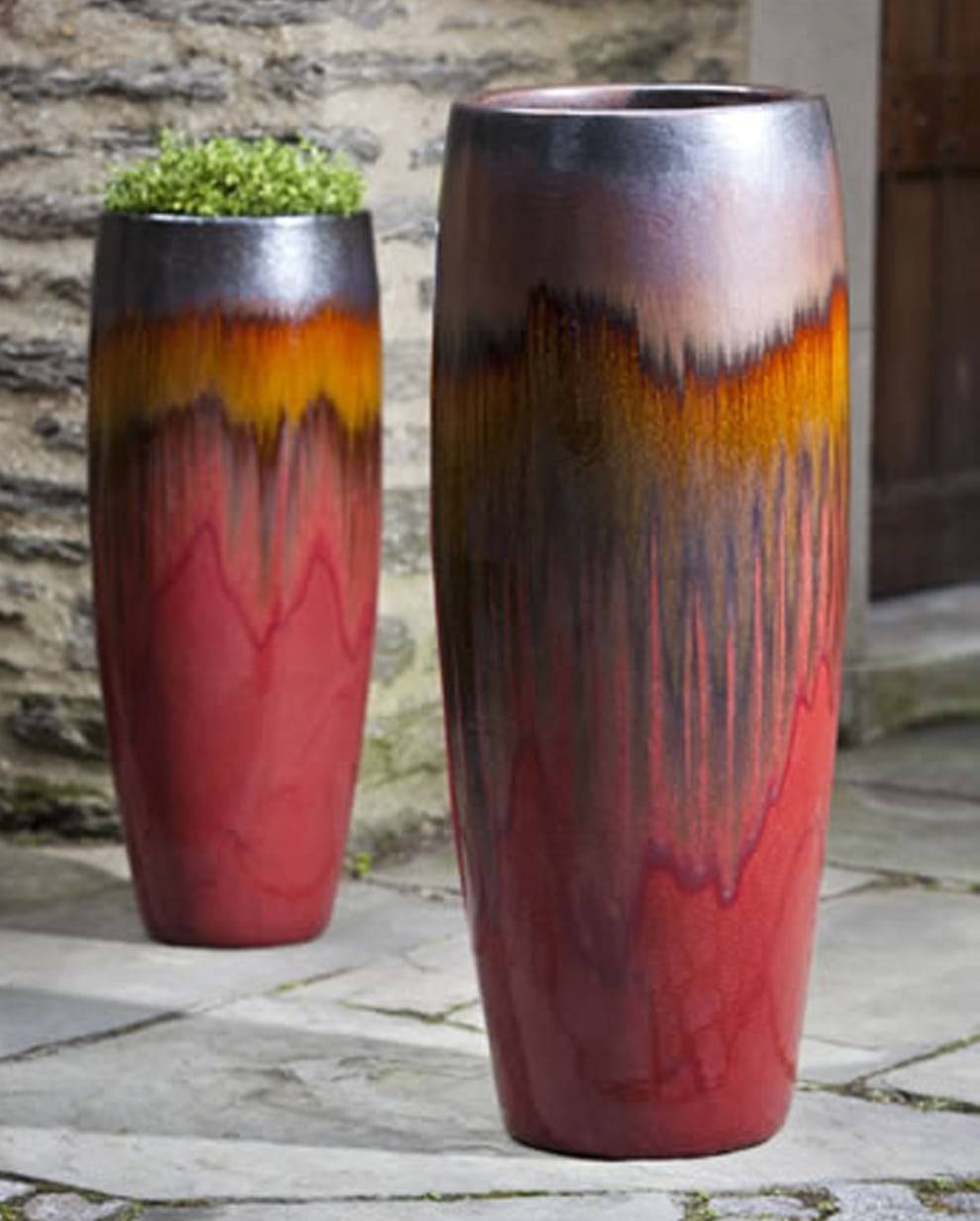 Heritage Garden Ceramic Cylinder Pot Green