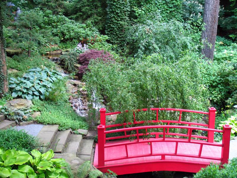 Curved Red Japanese Bridge