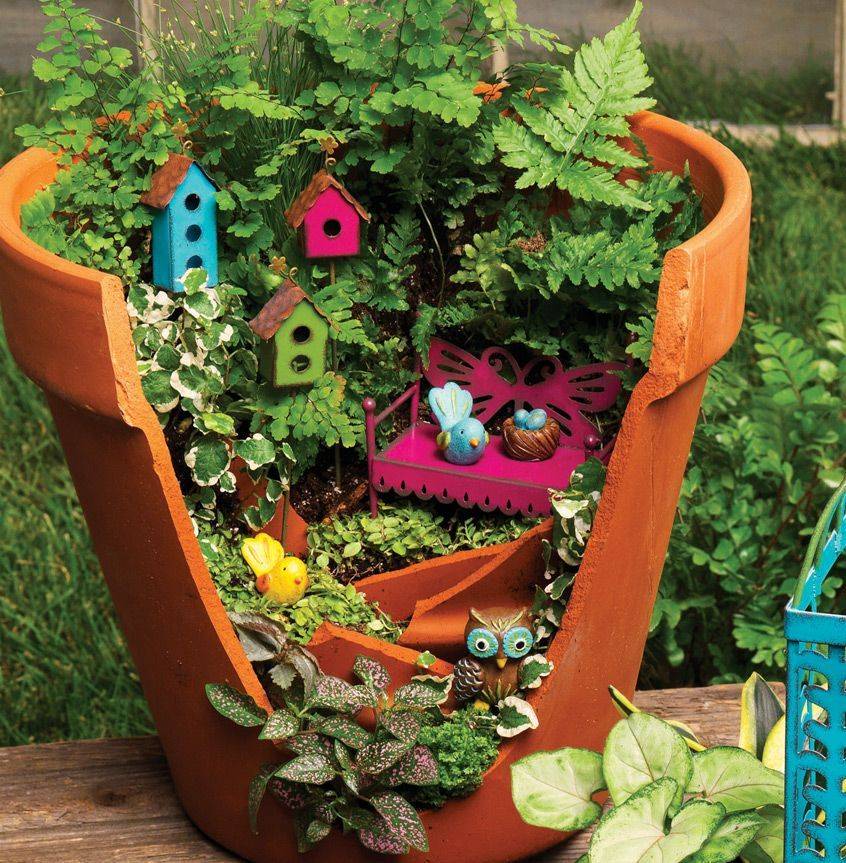 Broken Clay Pot Fairy Garden