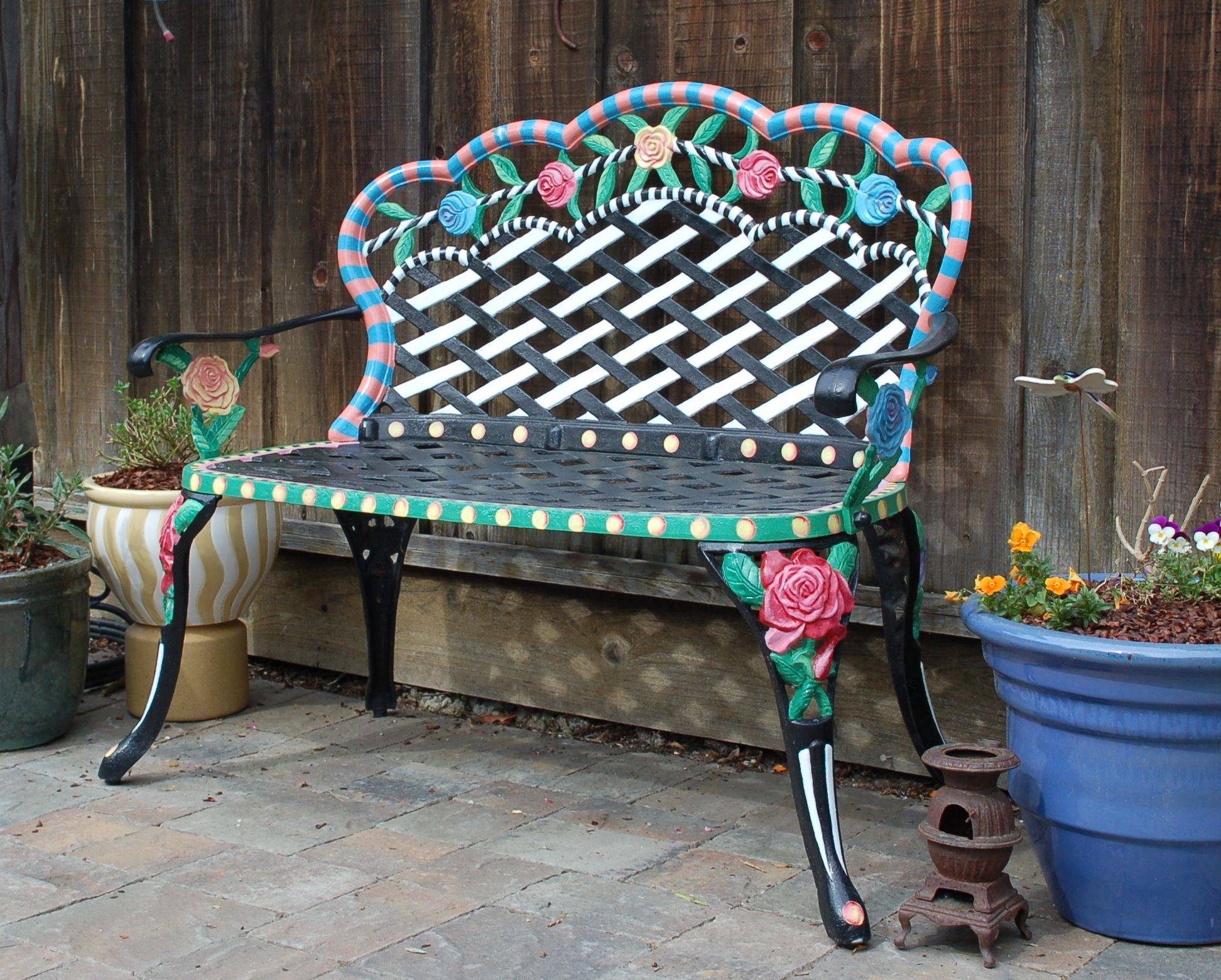 Outdoor Retro Metal Double Glider Benches
