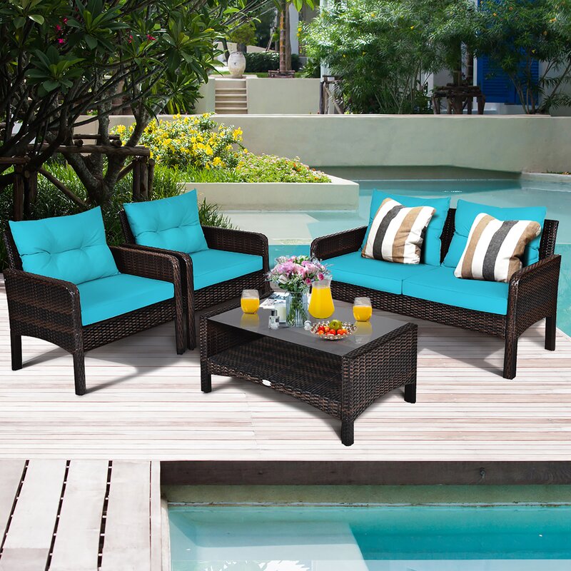 Winston Porter Pcs Patio Rattan Conversation Furniture Set Outdoor W
