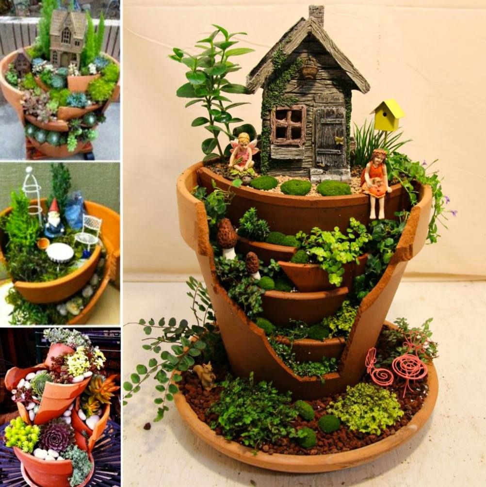A Broken Clay Pot Fairy Garden Bigdiyideascom