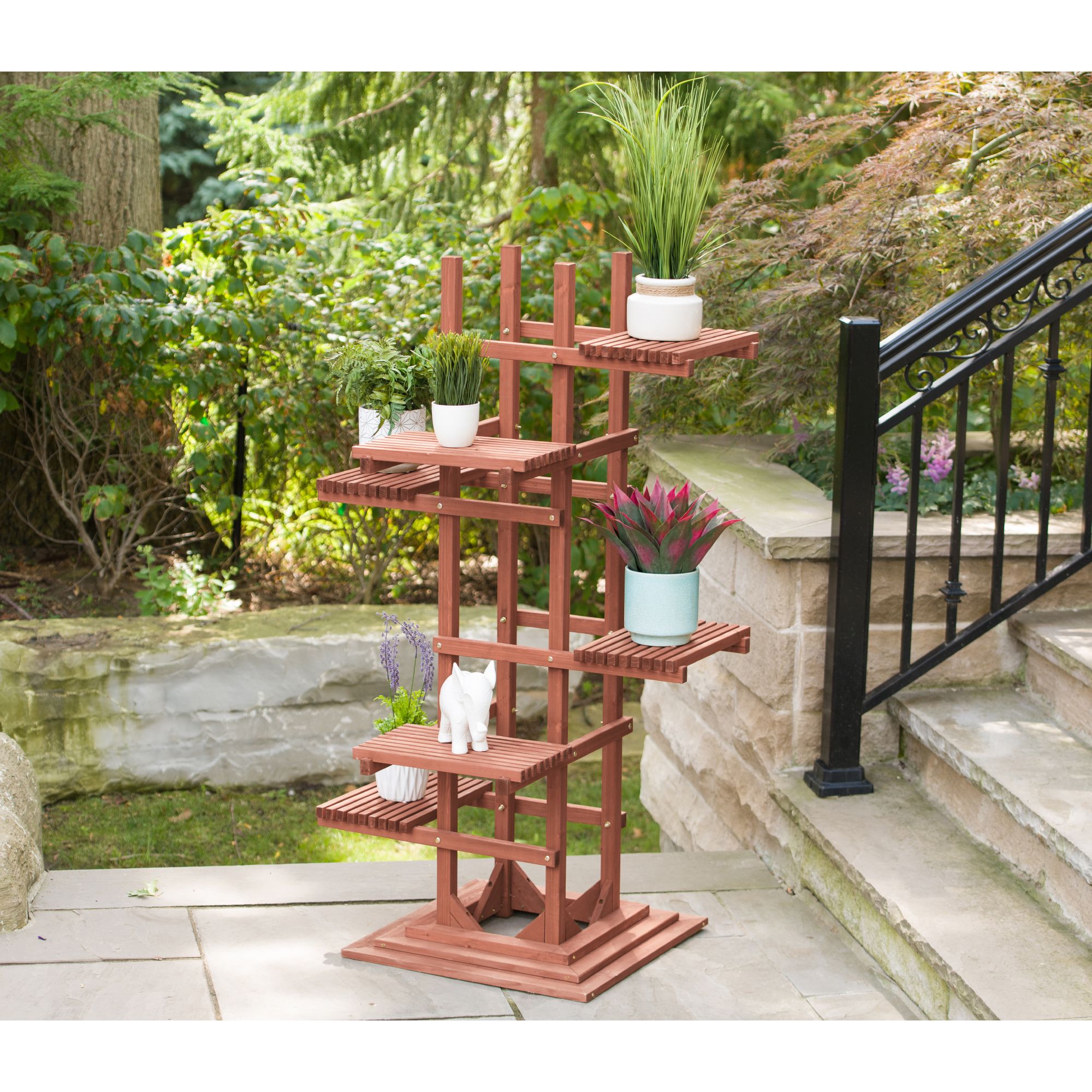 Wood Multi Tier Corner Flower Plant Pot Shelf Stand Display Garden Rack