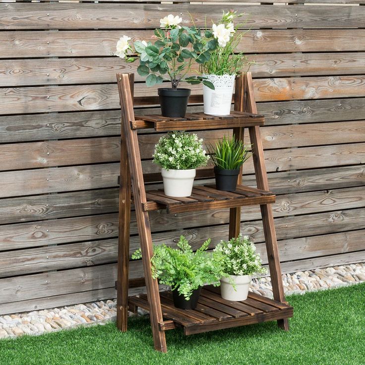 Wooden Plant Pot Stand Corner Flower Display Planter Rack Outdoor Home