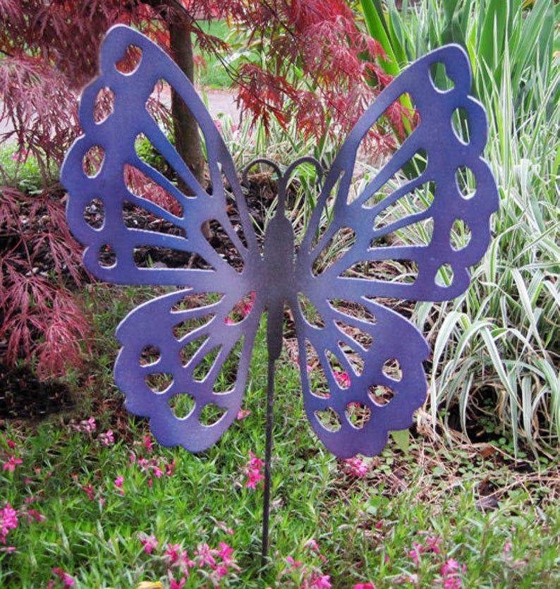 Orange White Mosaic Butterfly Garden Art