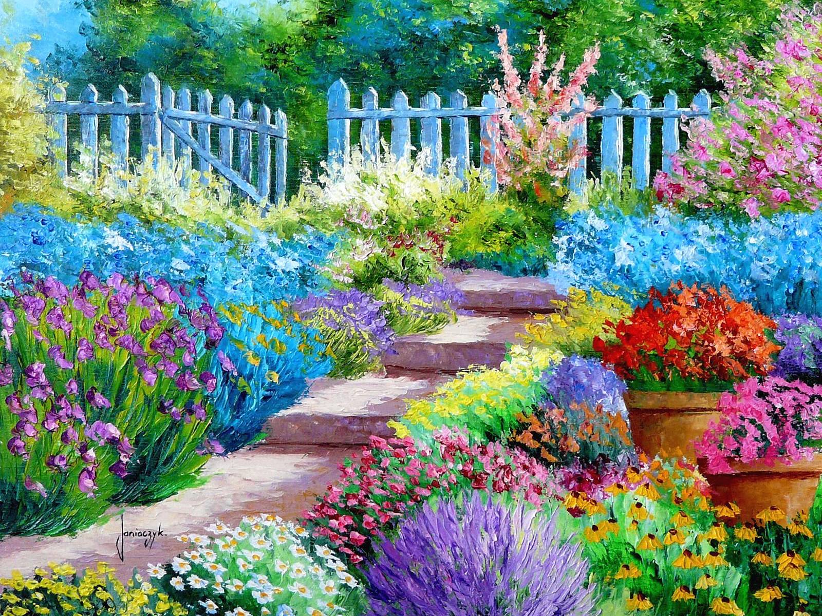 Flowers Landscape Painting Print