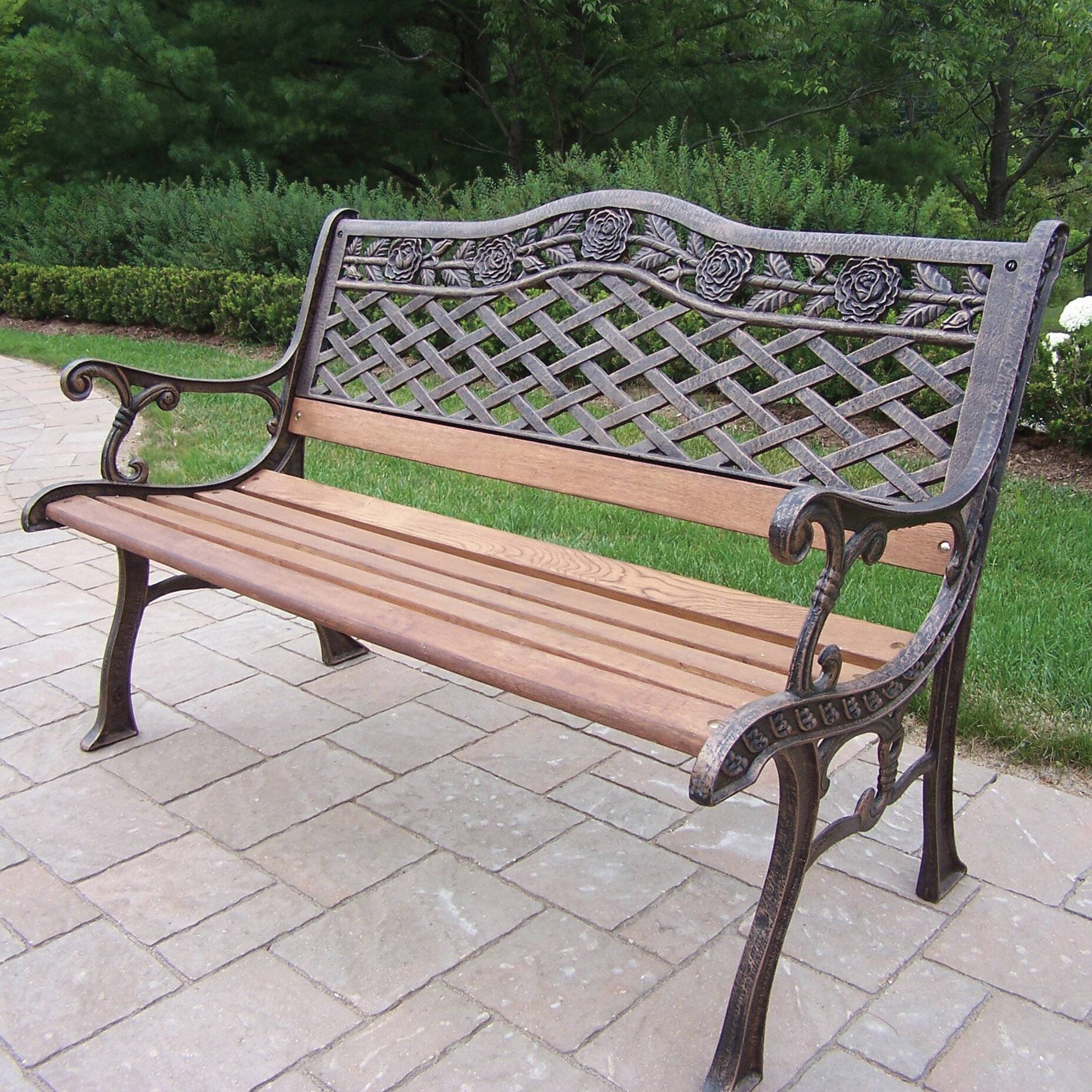 Belleze Outdoor Patio Cast Iron Hardwood Garden Bench