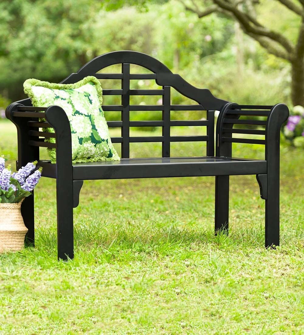 Sunnydaze Outdoor Patio Bench Black Checkered Design Durable Cast