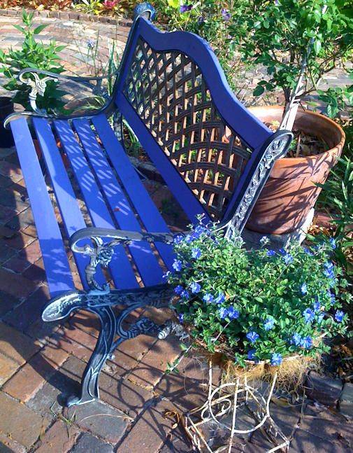 Indu Cobalt Blue Metal Slatted Garden Bench