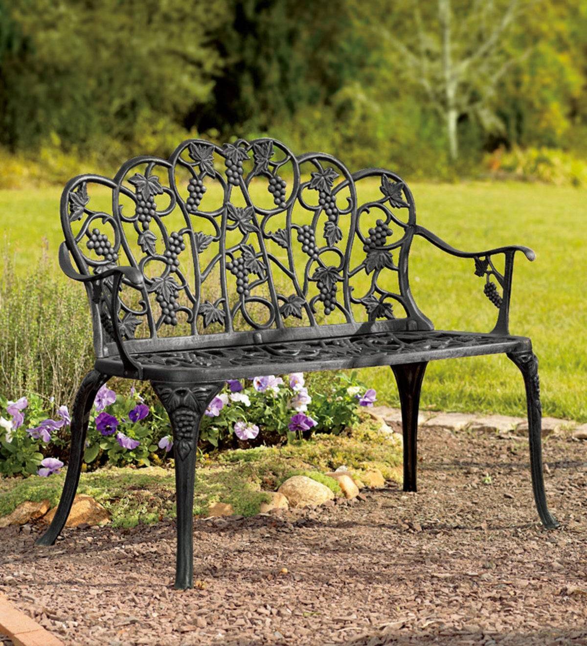 Glamhaus Metal Garden Bench Seat Patio Furniture Foldable Antique Grey