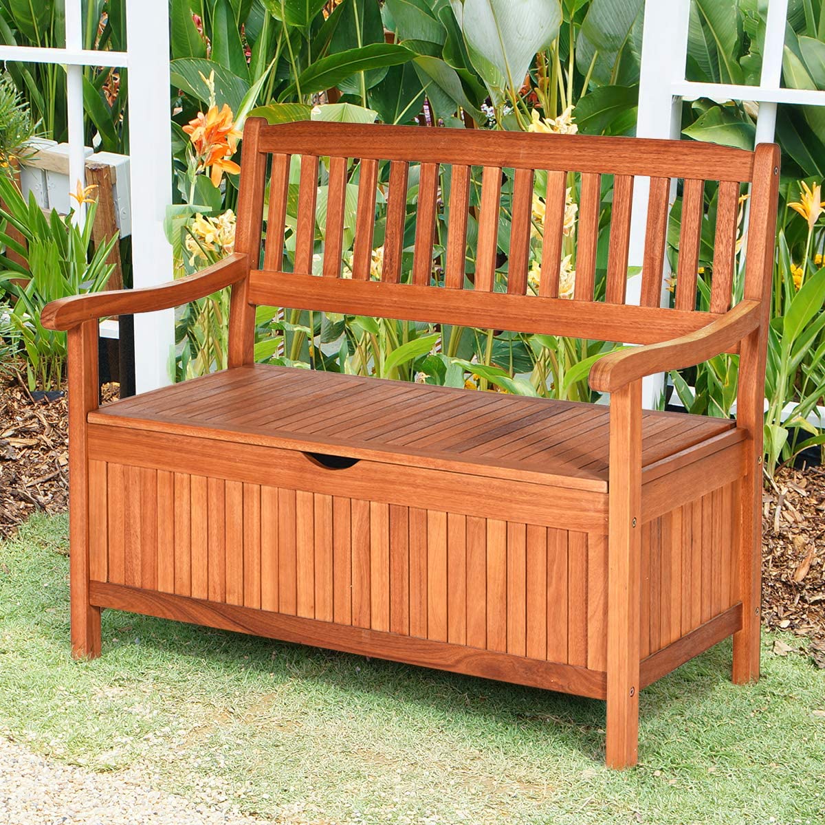 Wooden Outdoor Storage Bench Patio Outsunny Garden Bench