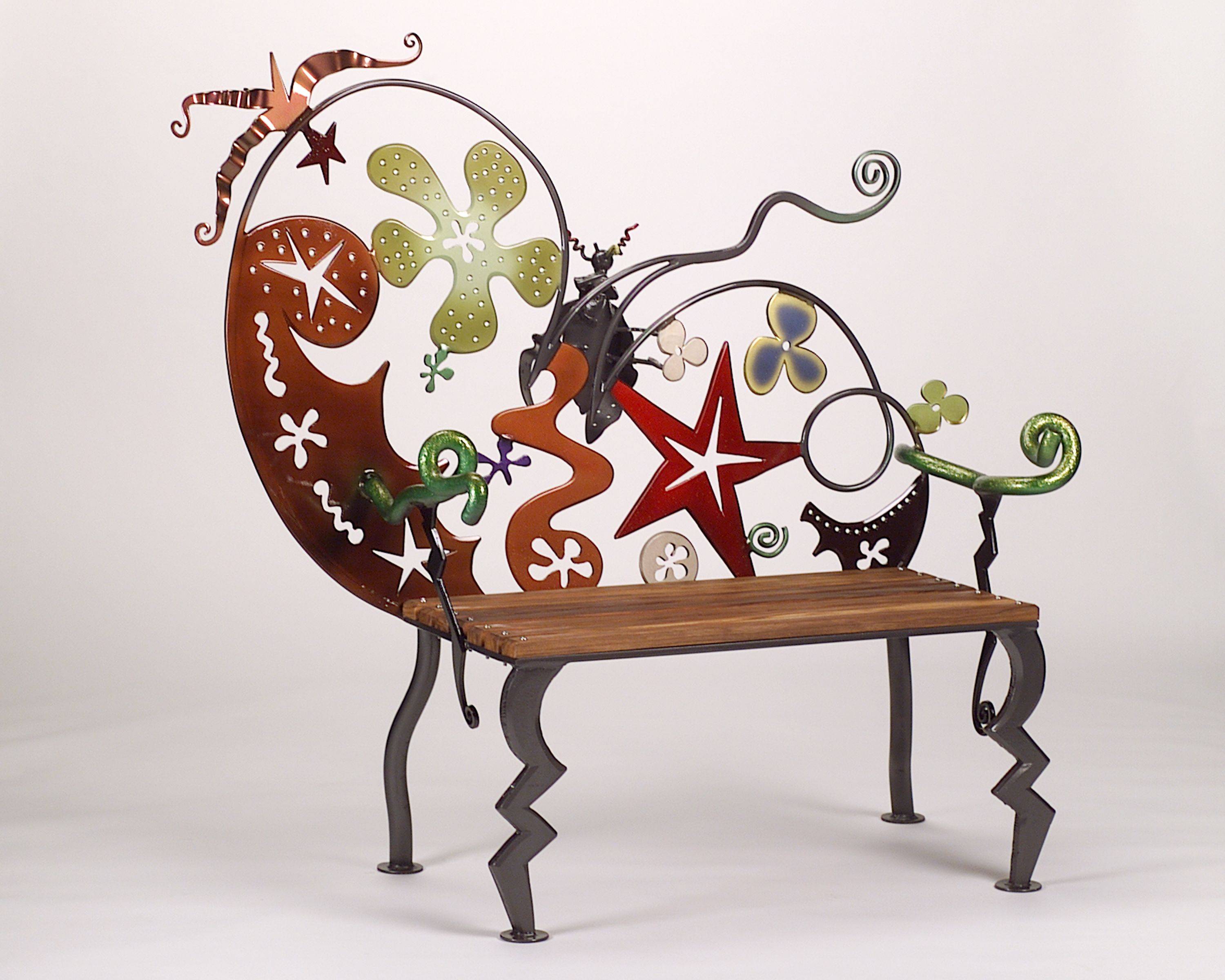 Hand Painted Whimsical Garden Bench Colorful