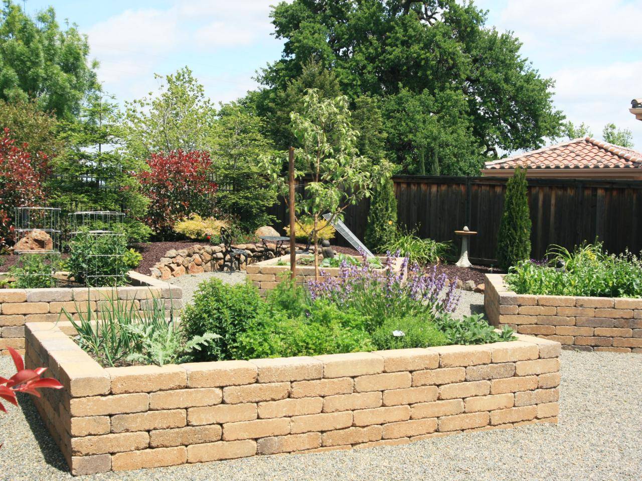 Modern Vegetable Garden Created Raised Beds Brick Gravel Walkways