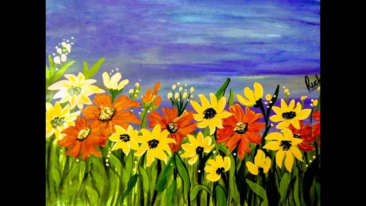 Unique Textured Sunflower Field Painting